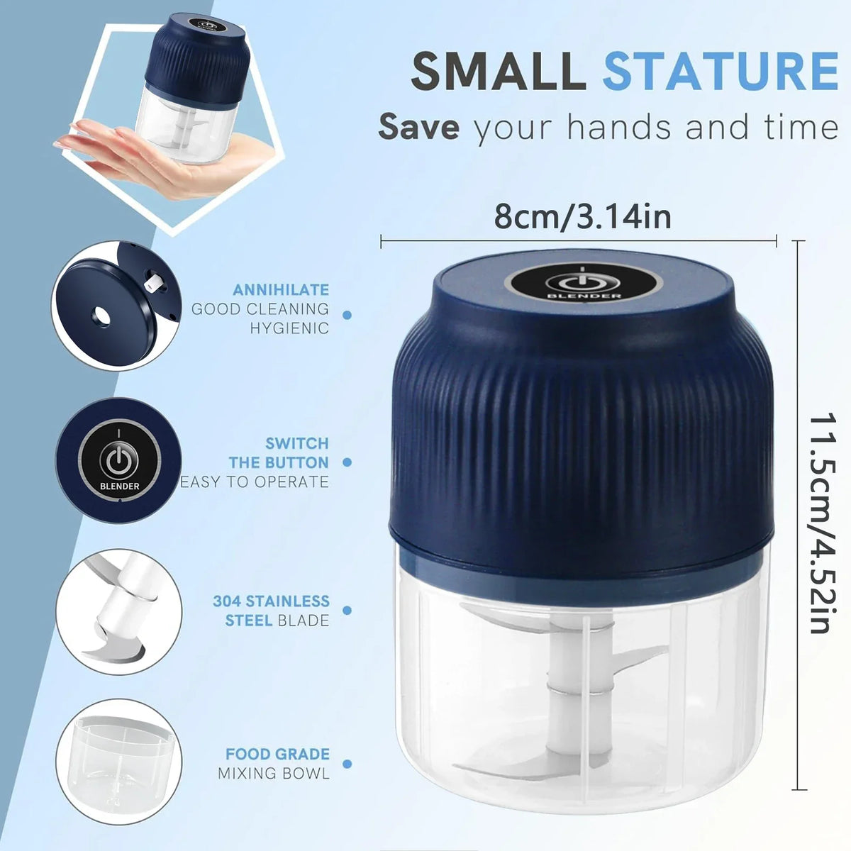 250ml Mini Wireless USB Rechargeable Electric Vegetable Chopper Garlic Crusher Food Chopper for Kitchen Gadgets for Garlic